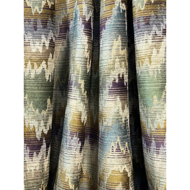 A multipurpose chenille faced Italian jacquard flame-stitch in teal greens, purples, antique golds and tans. The soft hand...