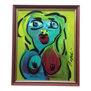 Peter Keil Abstract Portrait Painting, Framed For Sale
