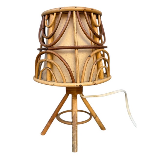 Mid-Century French Rattan and Wicker Table Lamps attributed to Louis Sognot, 1960s, Set of 3 For Sale - Image 9 of 13