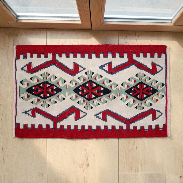 Farmhouse Handmade Rug Turkish Kilim Small Rug Entry Mat Doormat 2x3 Ft Approx For Sale - Image 3 of 11