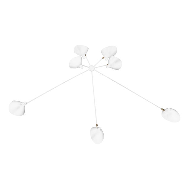 Mid-Century Modern White Seven Fixed Arms Spider Wall Ceiling Lamp from Serge Mouille For Sale
