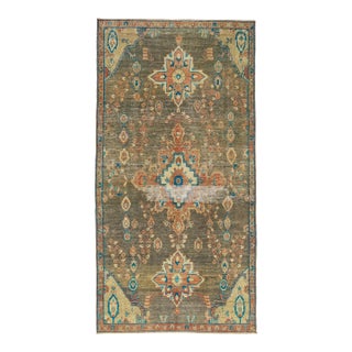 1960s Vintage Distressed Perisna Wool Rug With Medallion Motif in Gray For Sale