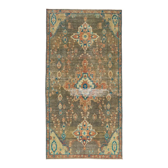 1960s Vintage Distressed Perisna Wool Rug With Medallion Motif in Gray For Sale