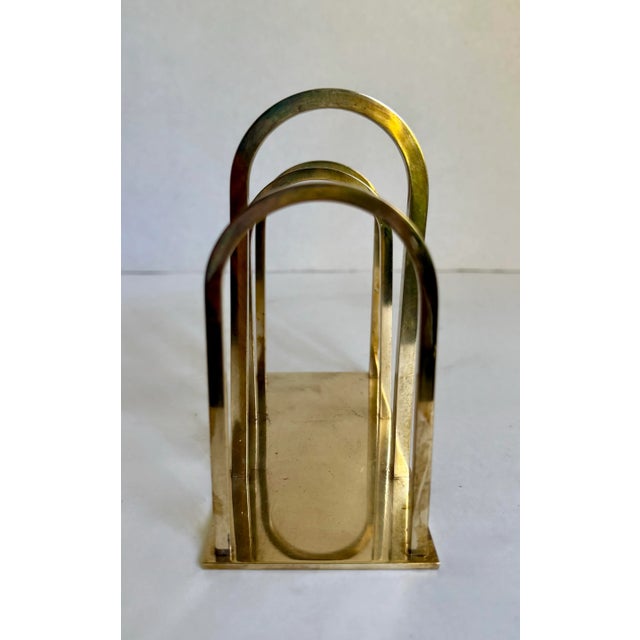 Here is a wonderful modern, Art Deco polished brass desk accessory perfect for holding and organizing letters and mail....