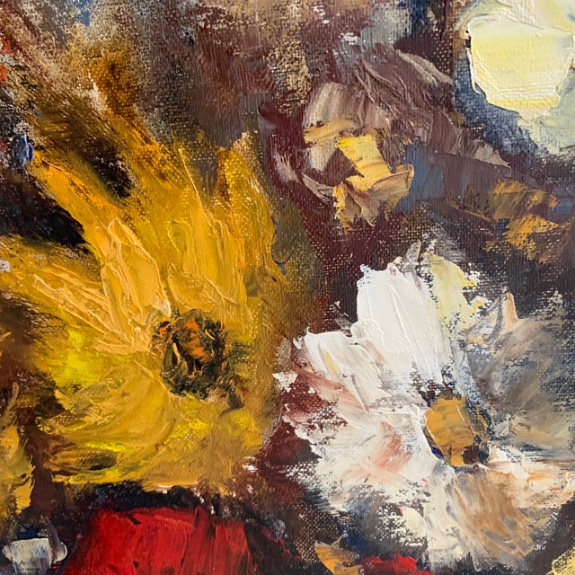 Midcentury Large Framed Mixed Bouquet Oil Painting For Sale - Image 11 of 11