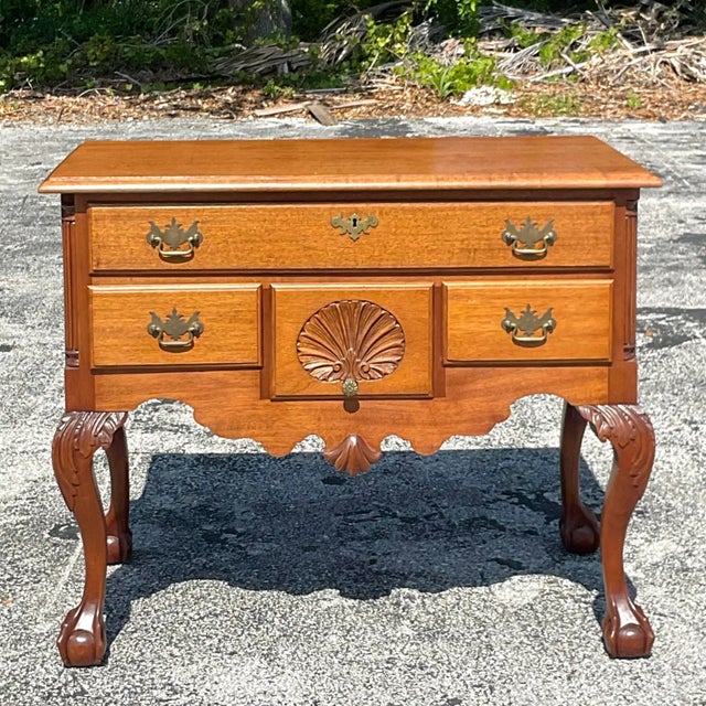 Vintage Chippendale Sunrise Lowboy For Sale - Image 11 of 12