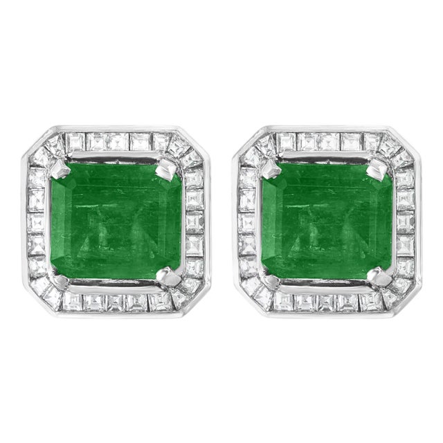 AGL Certified Minor Traditional 5 Carat Colombian Emerald Diamond Stud Earrings For Sale