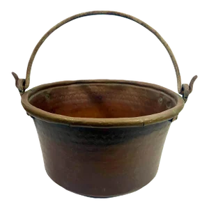 Old Antique Persian Bucket, Cauldron or Pail, Hand Chased & Hammered With Cast Iron Handle, Roll Top