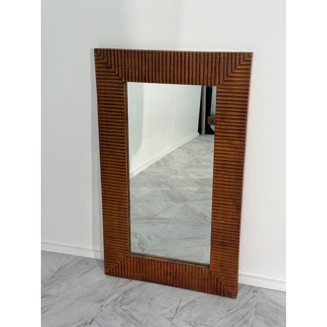 Mid-Century Modern Vintage Rectangular Wood Wall Mirror 1980s For Sale - Image 3 of 6