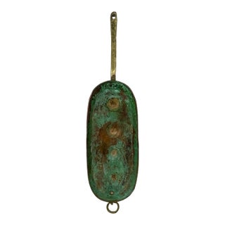 Antique Oblong Copper & Brass Egg Poacher Pan With Long Hanging Handle For Sale