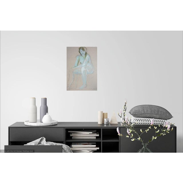 Martha Holden "Woman in Blue" Pastel Drawing For Sale - Image 4 of 6