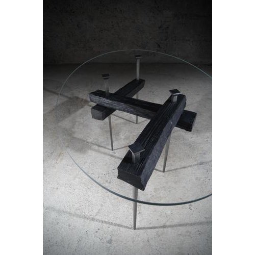 Contemporary Coffee Table in Wood and Steel by Frederic Gaillard For Sale - Image 3 of 8