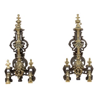 Cast Iron Andirons or Firedogs, 1860, Set of 2 For Sale