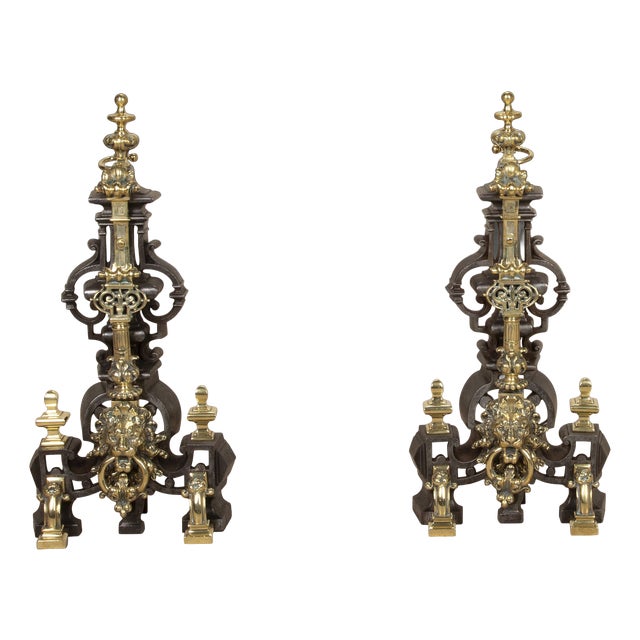 Cast Iron Andirons or Firedogs, 1860, Set of 2 For Sale