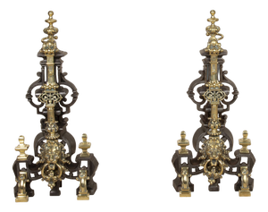 Cast Iron Andirons or Firedogs, 1860, Set of 2