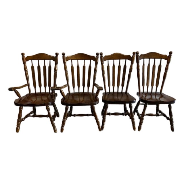Set of 4 Vintage Colonial Windsor-Style Dining Chairs With Armchairs (Nice) For Sale