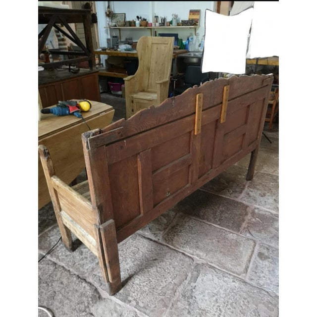 Anitque Spanish Chestnut Settle Bench, 1880 For Sale - Image 10 of 11