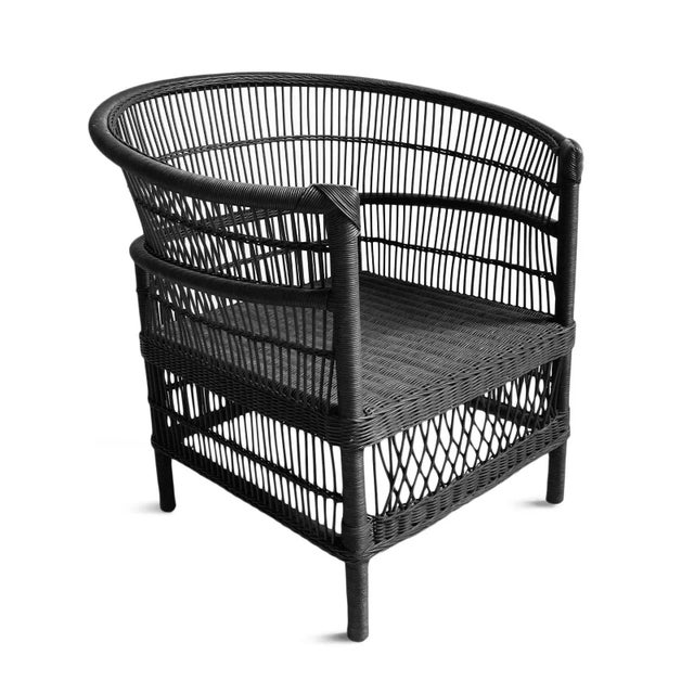 Transitional Vintage Black Wicker Horseshoe Chair For Sale - Image 3 of 7