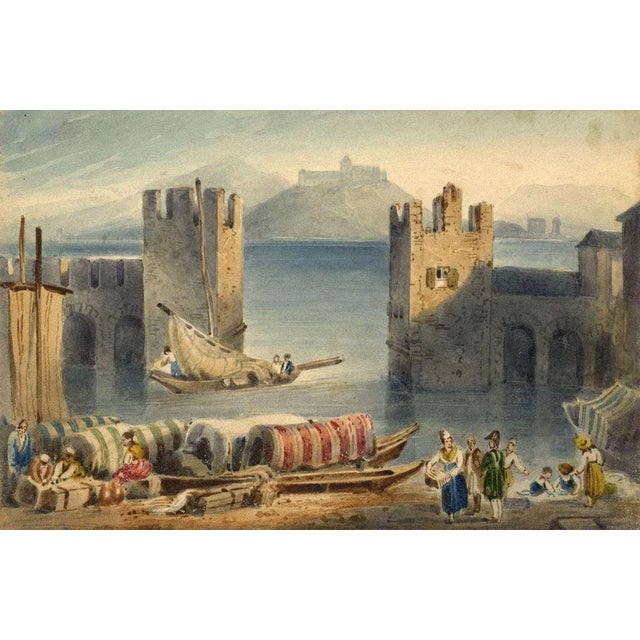 An original c.1830s watercolour painting Anghiera Castle from Arona, Lake Maggiore after Samuel Prout.A beautiful view of...