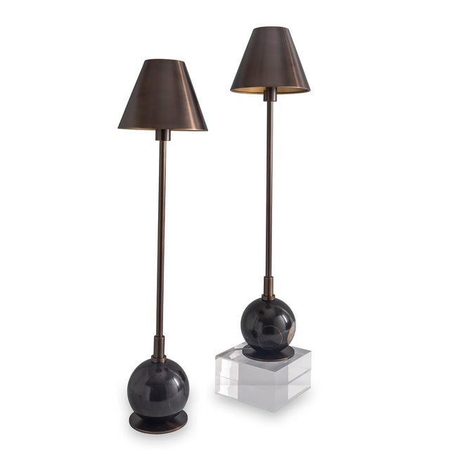 Mid-Century Modern Boston Bronze/Black Buffet Lamp, Set of 2 For Sale - Image 3 of 3