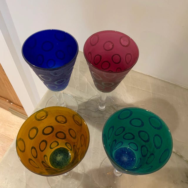 1970s 1970s Murano Multicolor Circle Wine Glasses - Set of 4 For Sale - Image 5 of 9