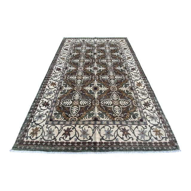 Handmade Lattice-Pattern Oriental Rug With Persian Floral Motifs – 6.5×9.9ft For Sale