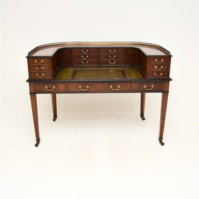 Carlton House Desk in Mahogany and Leather Top, 1890s For Sale - Image 3 of 15
