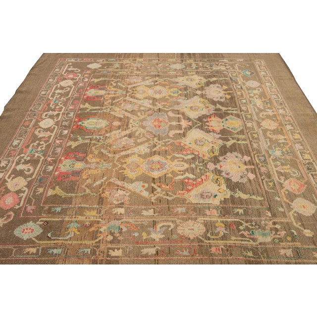 Modern Brown Revival Handmade Wool Rug For Sale - Image 3 of 11