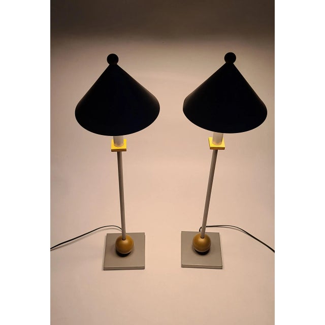 Metal Pair of Postmodern Robert Sonneman Conical Memphis Table Lamps for Kovacs For Sale - Image 7 of 11