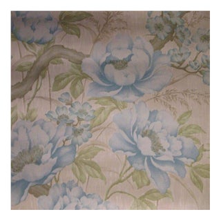Vintage 1970s Blue Peony Motif Wallpaper For Sale