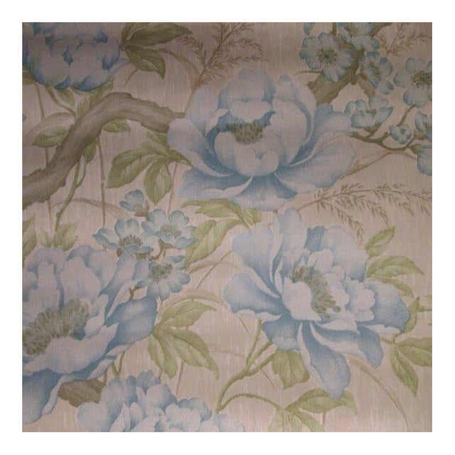 Vintage 1970s Blue Peony Motif Wallpaper For Sale