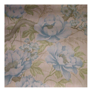 Vintage 1970s Blue Peony Motif Wallpaper