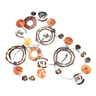 Curtis Jere Circular Rings Formation Sculpture Wall Hanging 2005 Brass Copper Metal Mid Century Modern Retro Style Artisan House Brutalist For Sale