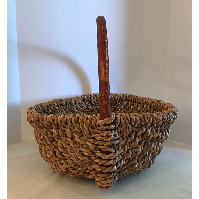 Vintage Bentwood Handle Rope Basket Chairish