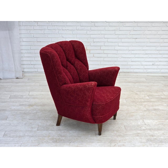 Mid-Century Modern Danish Armchair in Red Furniture Fabric, 1960s For Sale - Image 3 of 18