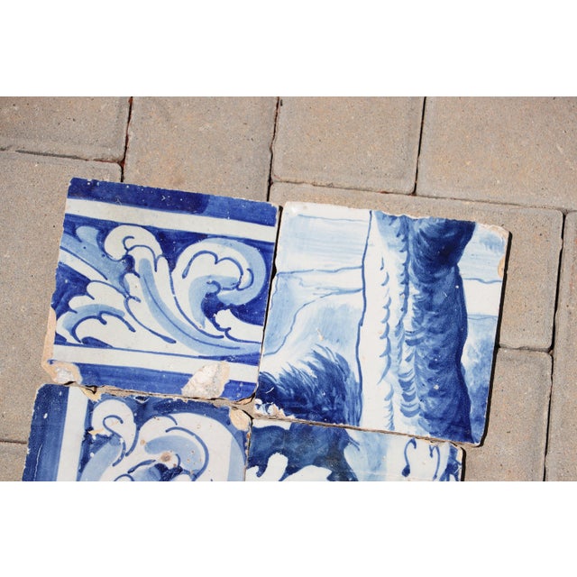Blue Antique Set of 6 Baroque Portuguese Tiles, 18th Century Blue & White Scrollwork and Ornamental Motifs For Sale - Image 8 of 10