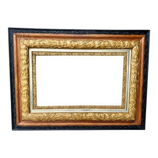 Vintage Mid 20th Century Ornate Wooden Black and Gold Gilt Picture or Mirror Frame For Sale