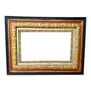 Vintage Mid 20th Century Ornate Wooden Black and Gold Gilt Picture or Mirror Frame