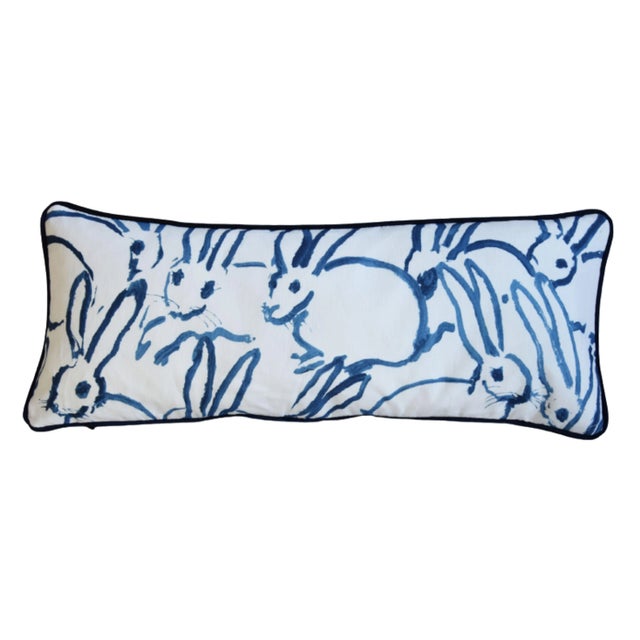 Abstract Designer Navy & White Hunt Slonem's Groundworks Bunny Hutch Feather/Down Pillow For Sale - Image 3 of 6