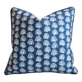 Robert Allen Beachy Blue/White Coastal Nautical Feather/Down Pillow 22" Square For Sale