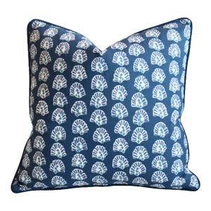 Robert Allen Beachy Blue/White Coastal Nautical Feather/Down Pillow 22" Square