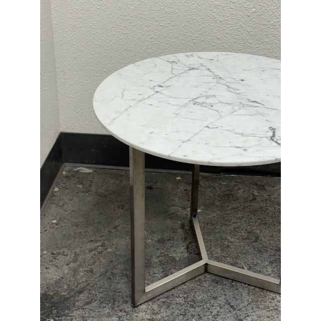 White Room & Board Classic Venatino Marble Round End Table For Sale - Image 8 of 12