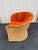 1960's Sculptural Rattan Barrel Chairs in Original Orange Chenille- A Pair For Sale - Image 11 of 12