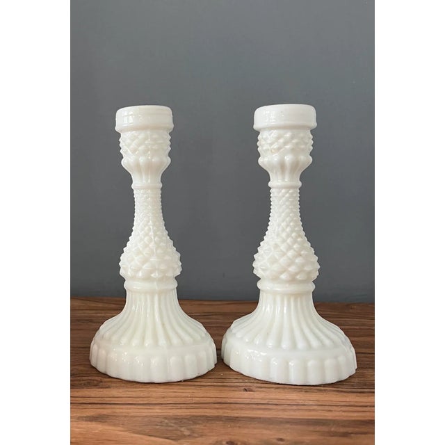 White Set of Two Vintage 1960s Milk Glass Candle Holders For Sale - Image 8 of 8