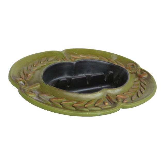 Mid Century Modern Haeger Pottery Green Ashtray 4520b For Sale