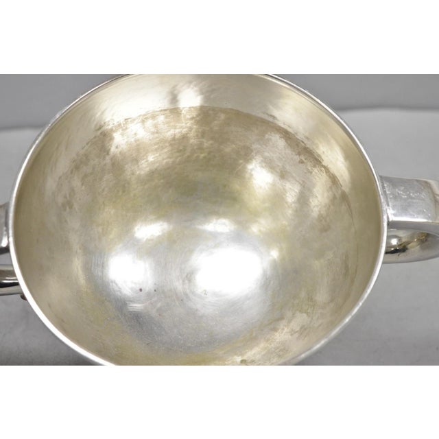 Metal Antique Regency Silver Plated Thick Twin Handle Hand Hammered Trophy Cup Bowl For Sale - Image 7 of 16