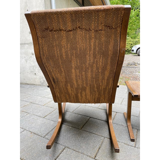 1970s Mid-Century Japanese Vintage Tendo Mokko Heron Rocking Chair and Ottoman Set For Sale - Image 9 of 11