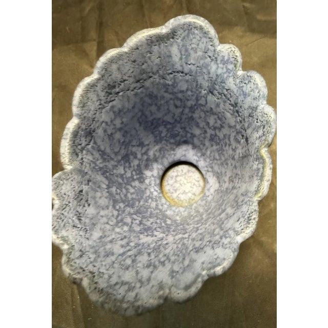 Art Deco Weller Fan Vase Blue Speckled Top Green Base Signed Thick Mold Ridged Exterior For Sale - Image 3 of 12