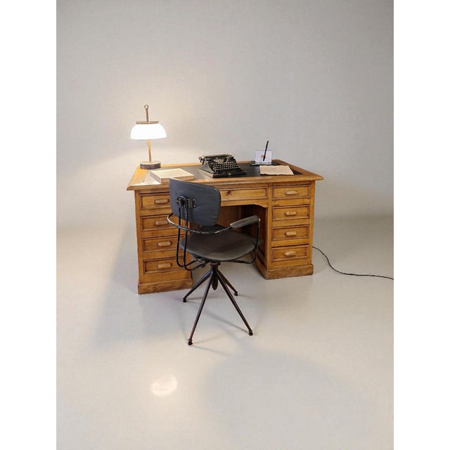 Italian Oak Executive Desk with Leather Top, 1940s For Sale - Image 13 of 14