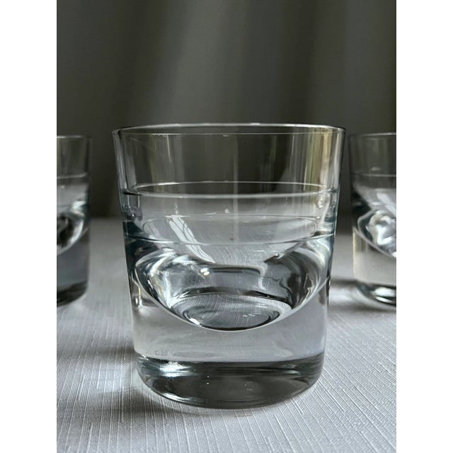 Set of three vintage round bottom lowball glasses with etched lines to guide measurements. These lowball glasses are...